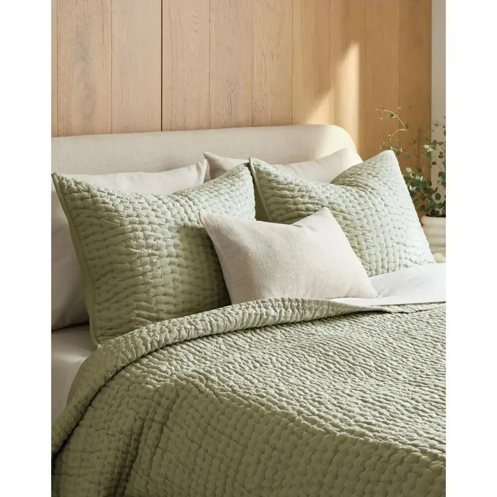 NWOT Quince European Linen Cotton Stitch Quilt 3Pc Set King Cal King Willowleaf